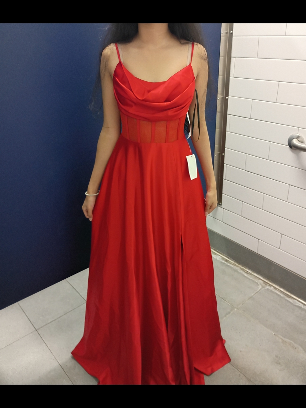 Red Strappy Prom Gown by Red with Sheer Waist Panels